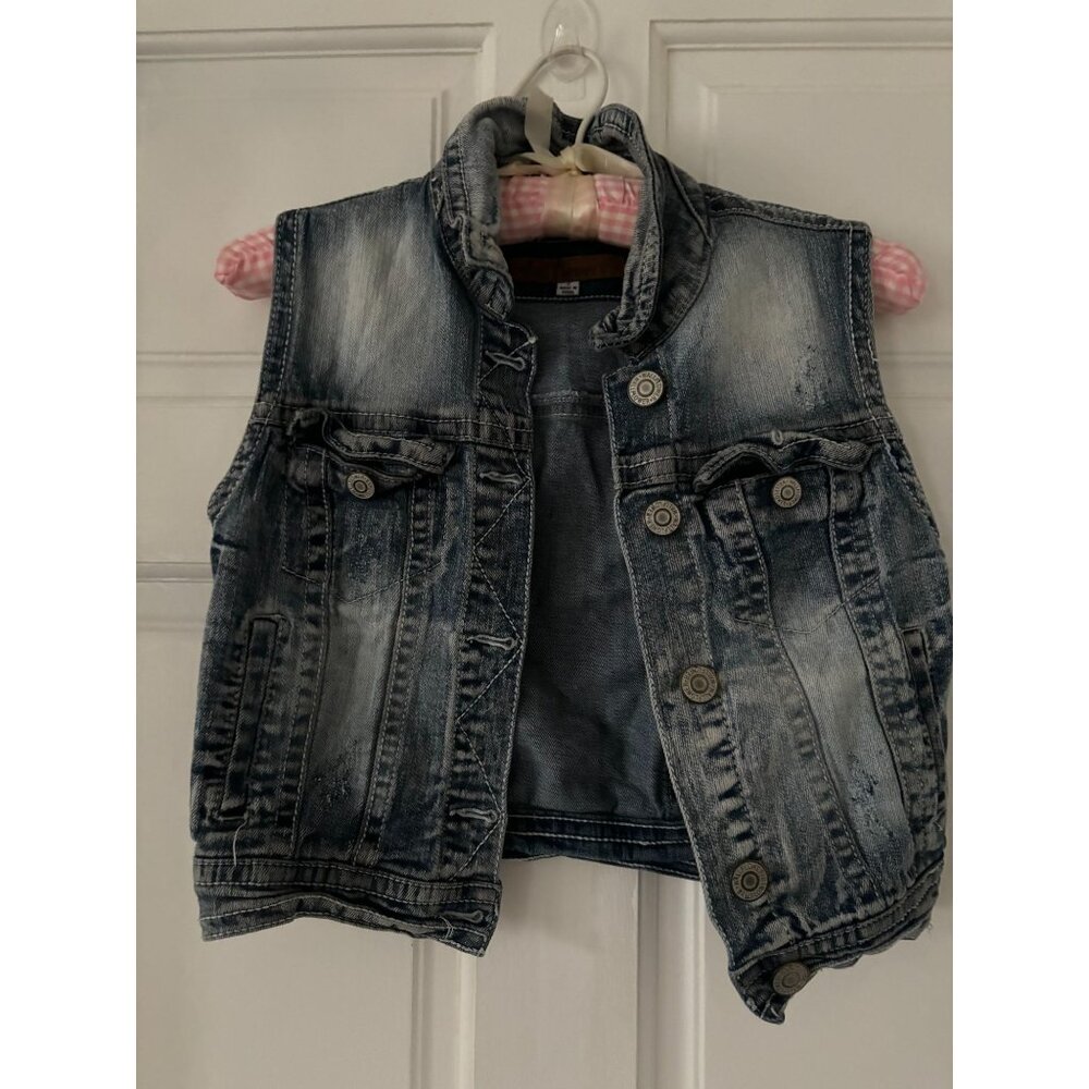 Wallflower Distressed Denim Vest With Button Closure & Pockets
